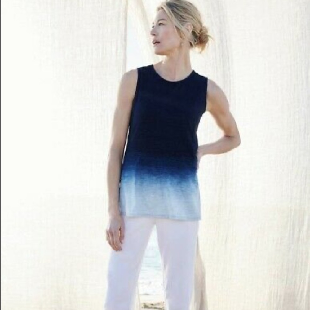 J. Jill Indigo Knit Dip Dyed Peplum Top Tank Ombré